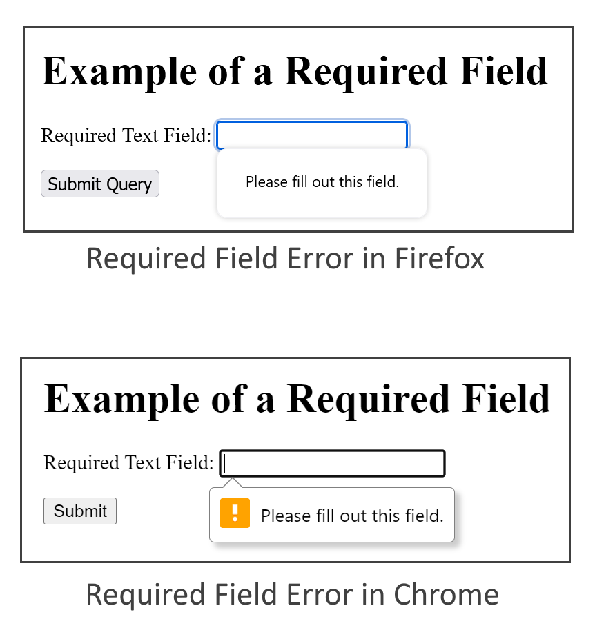 an empty required field with error message please fill out this field