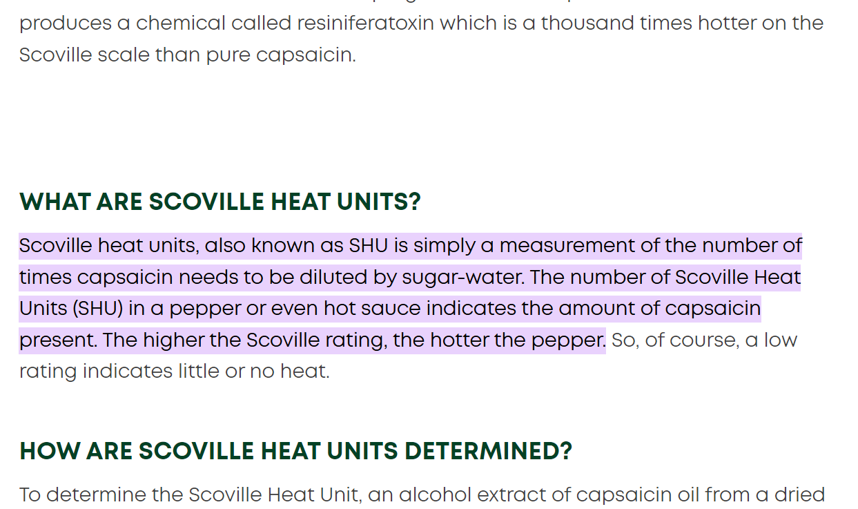 passage of text about scoville heat units is highlighted on the page