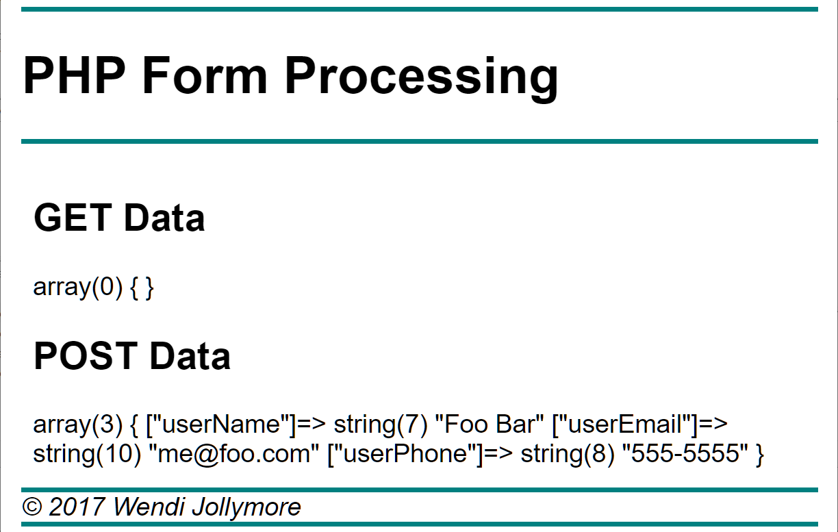 associative array containing form data
