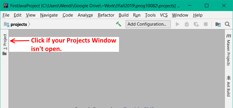 open the projects window
