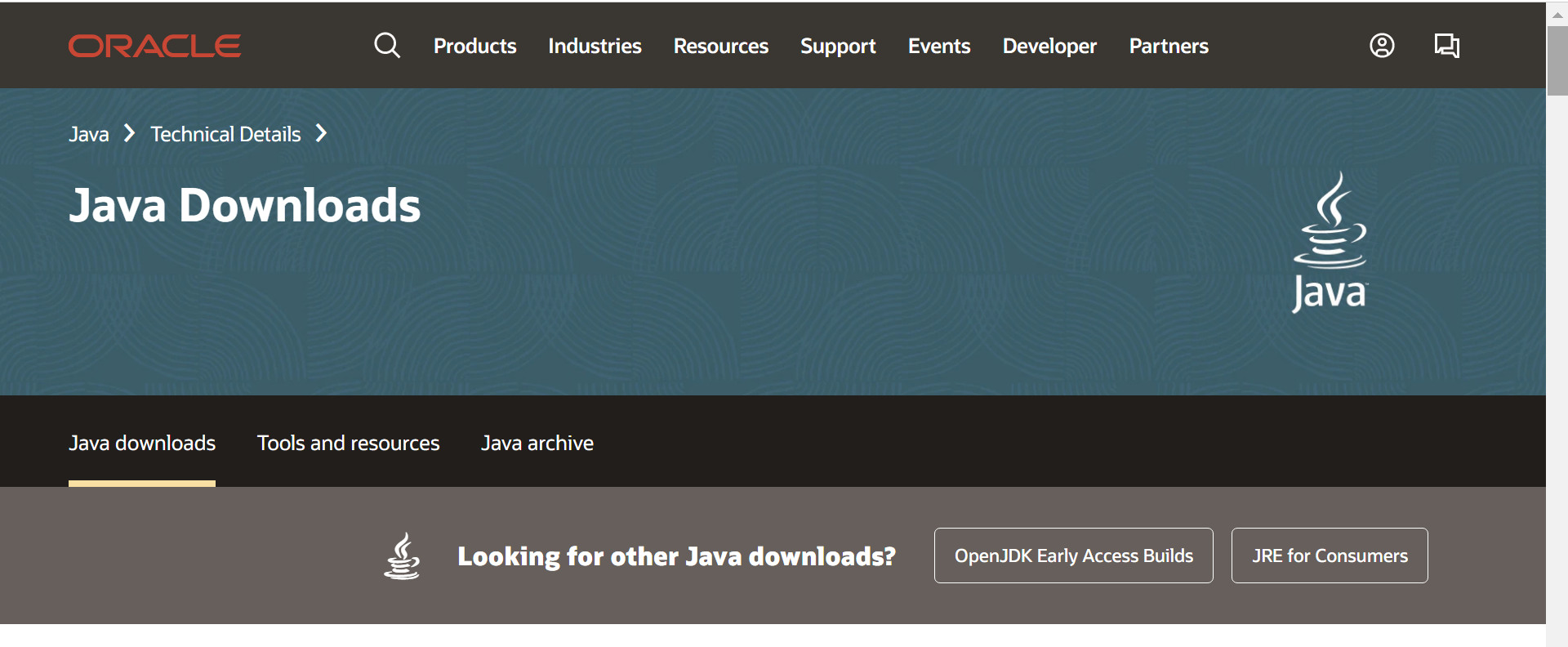 the Java downloads page