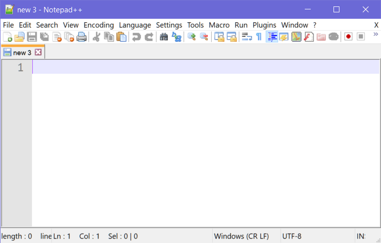 notepad++ screen with a blank tab open