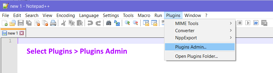 showing the menus: Plugins open and showing sub menu; Plugins Admin selected