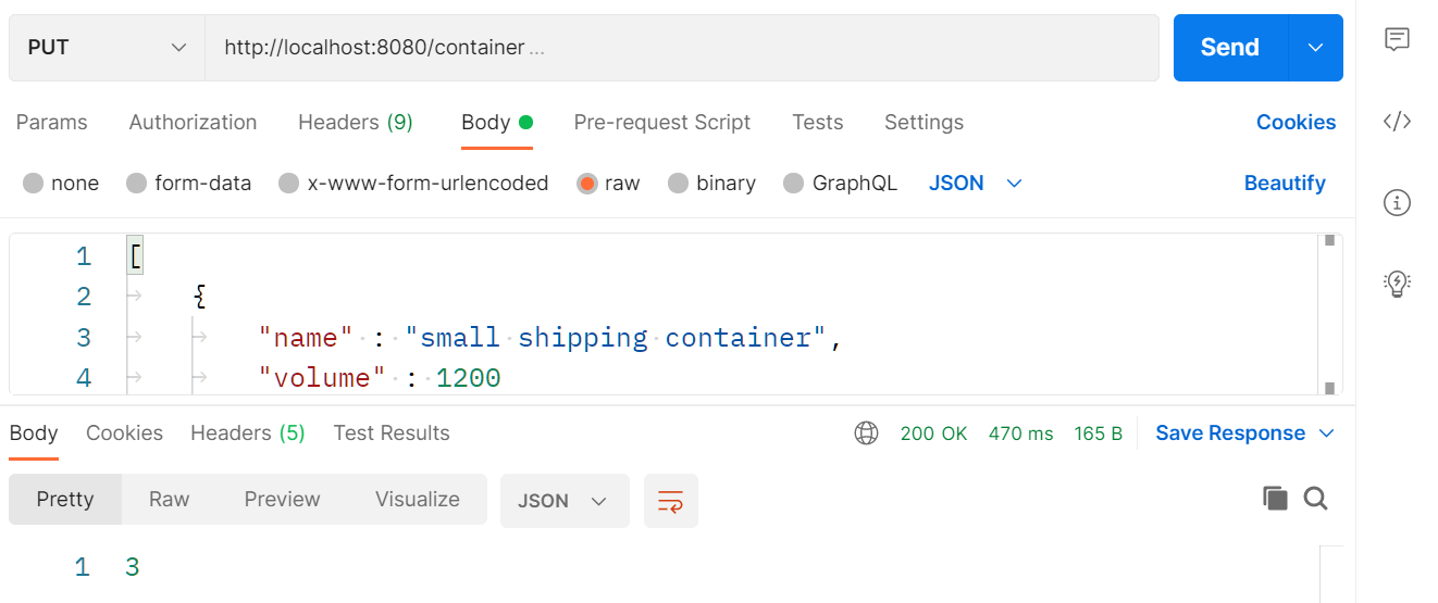 sending the PUT request to replace all containers