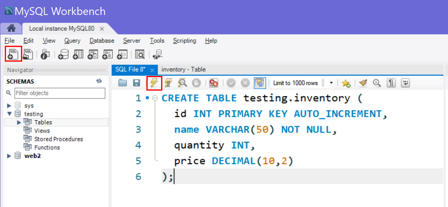 creating a table using SQL