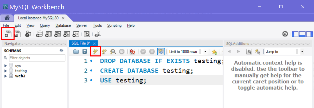 the query window with the create database query