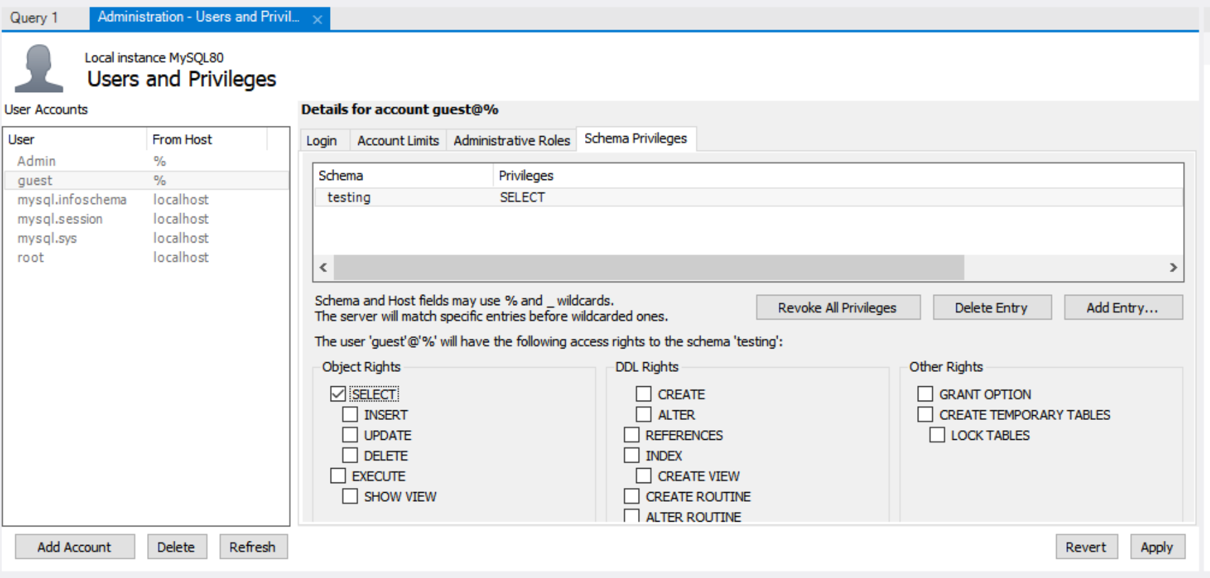 list of various permissions