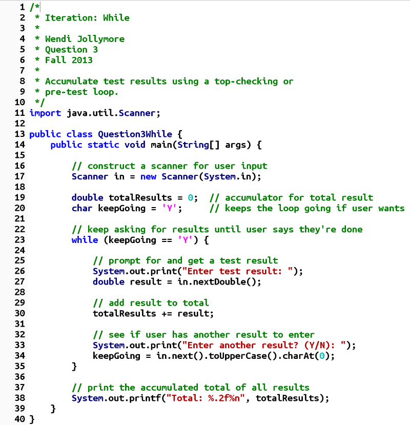 question 1 while loop