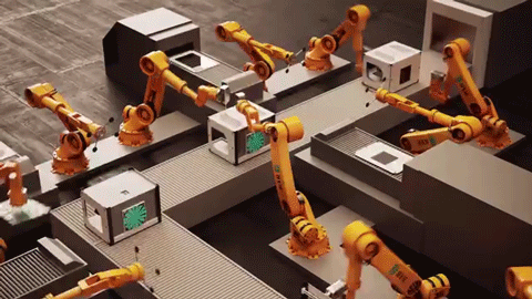 animated assembly line with robots