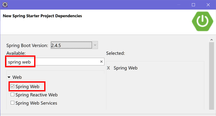 Adding the spring web dependency