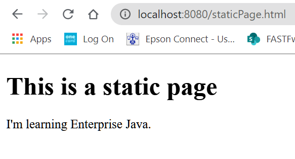 static page output: a heading and some text