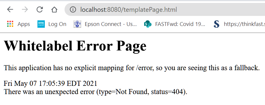 template page output: a 404 error