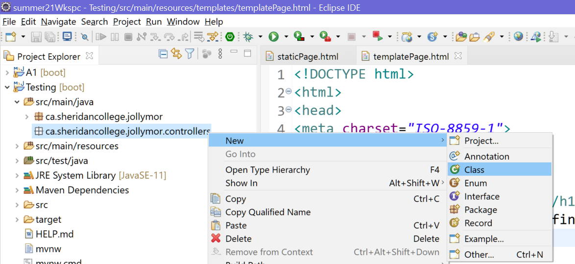 right click controllers package and add a new java class