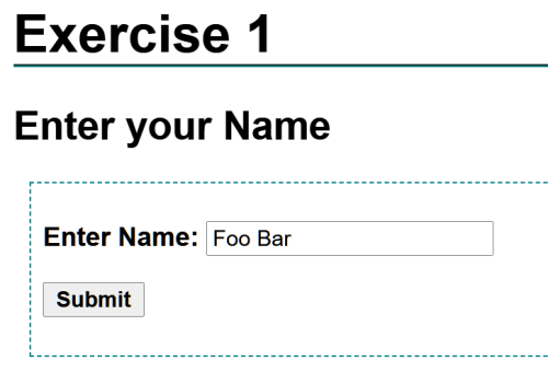 the input form again with Foo Bar in the name field
