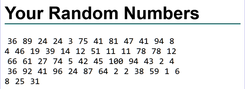 several random numbers on the page