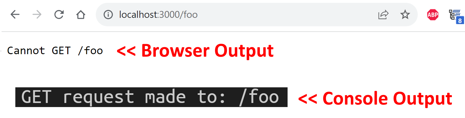Cannot GET /foo in the browser, console output