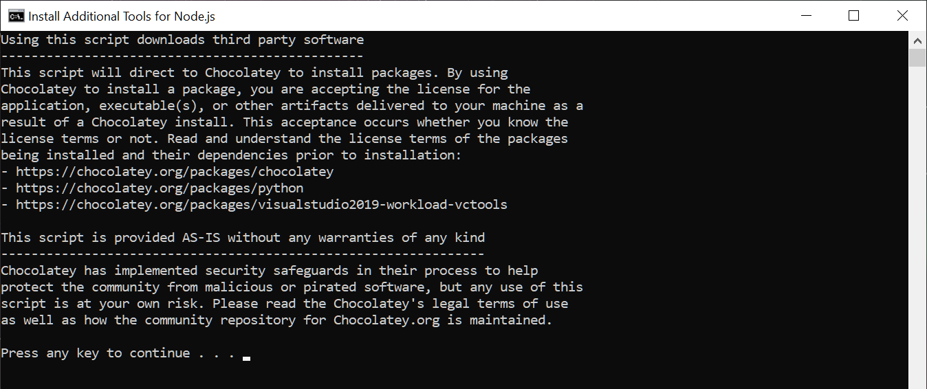 the command prompt window about installing chocolatey