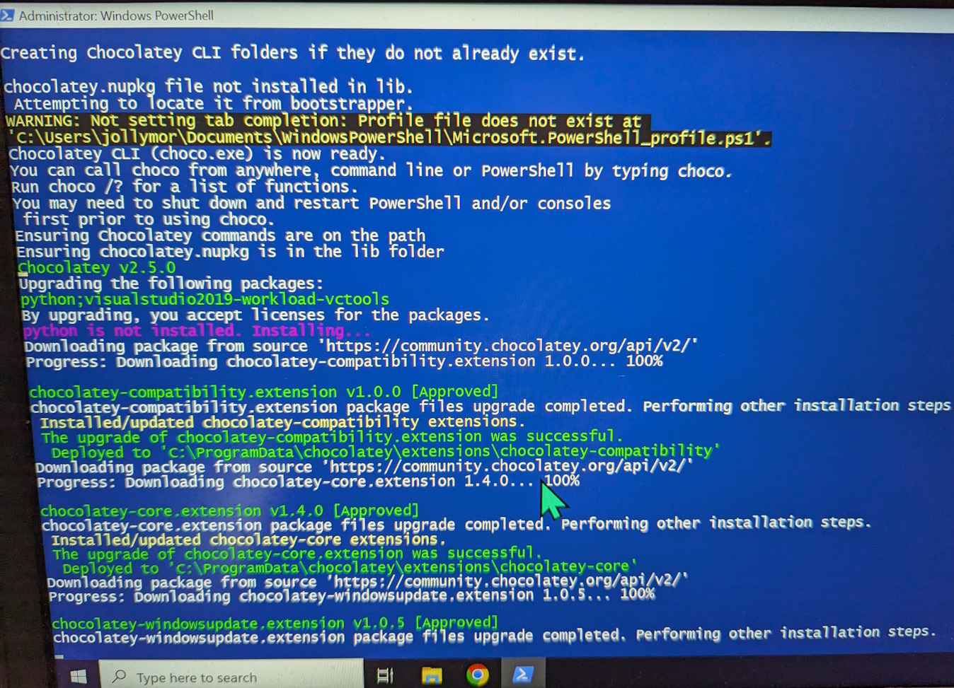 powershell screen with a lot of coloured text