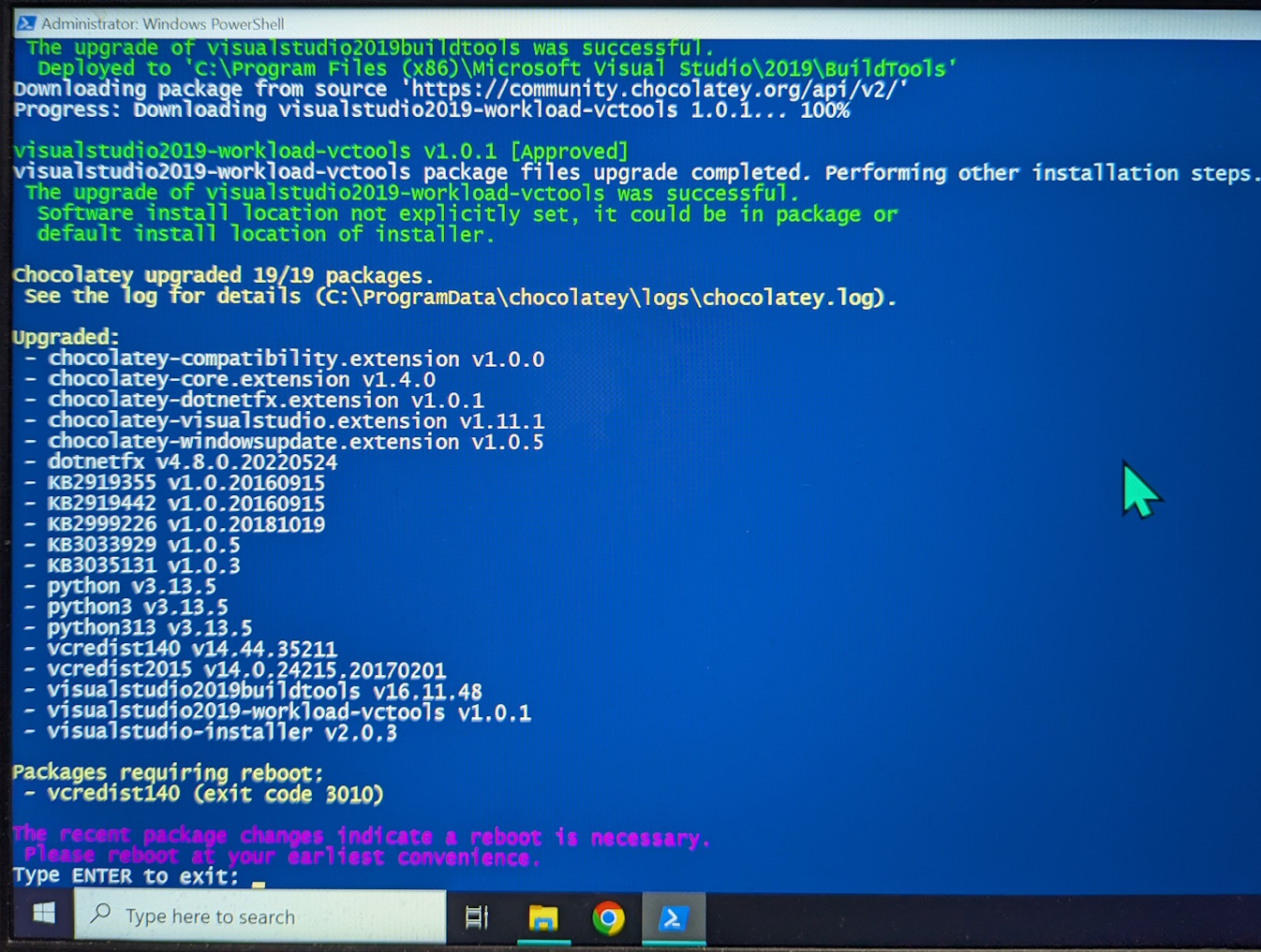 bottom of powershell screen says type ENTER to exit